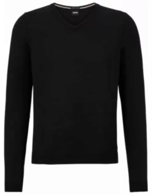 V-neck slim-fit sweater in virgin wool- Black Men's Sweater