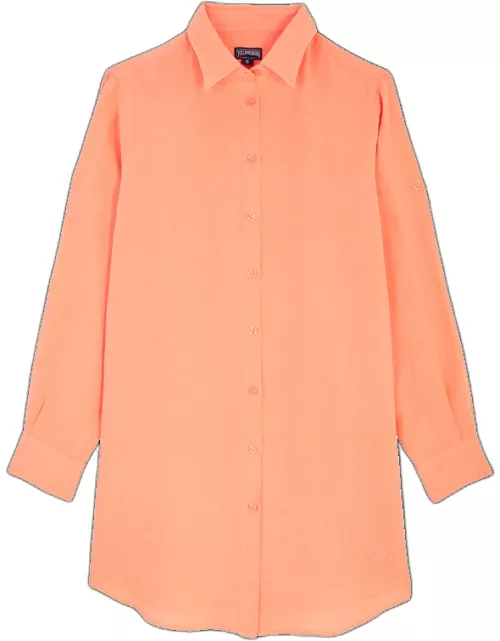 Women Linen Shirt Dress Solid - Shirt Dress - Fragance - Pink