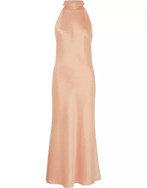 Galvan Sienna Peach Halterneck Satin Midi Dress - Light Pink