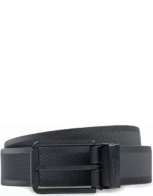 Reversible leather belt with black-varnished roller buckle- Black Men's Casual Belt