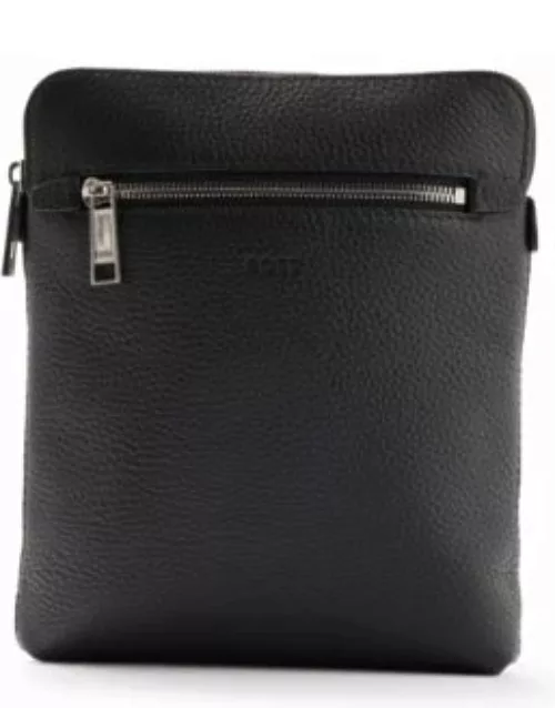 Envelope bag in Italian leather with embossed logo- Black Men's Business Bag