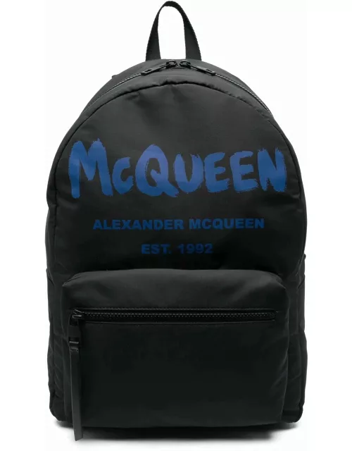 ALEXANDER MCQUEEN Graffiti Logo Print Backpack Black/Blue