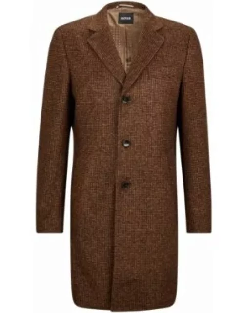 Slim-fit coat in patterned stretch fabric- Brown Men's Formal Coat