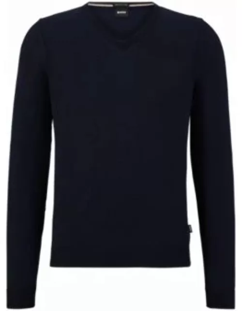 Slim-fit V-neck sweater in virgin wool- Dark Blue Men's Sweater