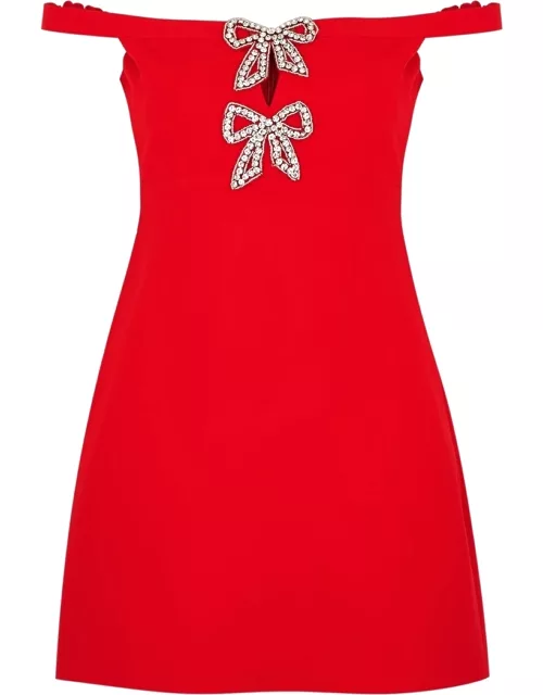 Self-Portrait Off-the-shoulder Bow-embellished Mini Dress - RED