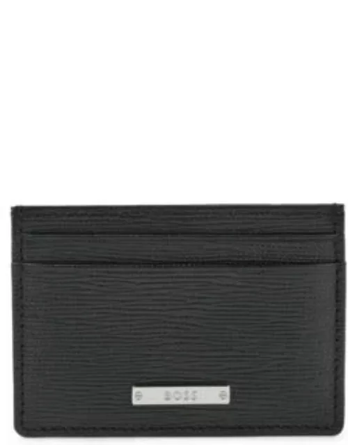 Embossed-leather card holder with logo plaque- Black Men's Wallet