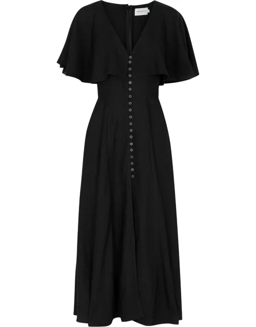 Three Graces Delphine Cape-effect Linen Midi Dress - Black