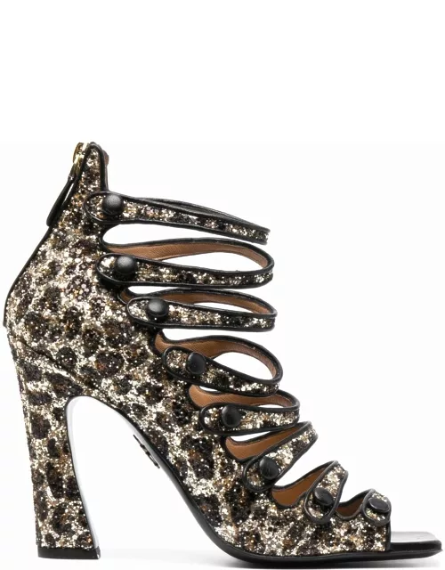 DSQUARED2 WOMEN Glitter Embellished leopard-print sandals Brown