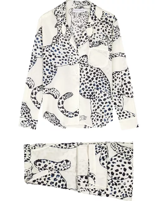 Desmond & Dempsey The Jag Printed Cotton Pyjama Set - White