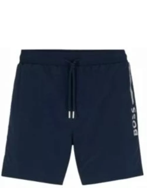 Quick-drying swim shorts with metallic logo- Dark Blue Men's Swim Short