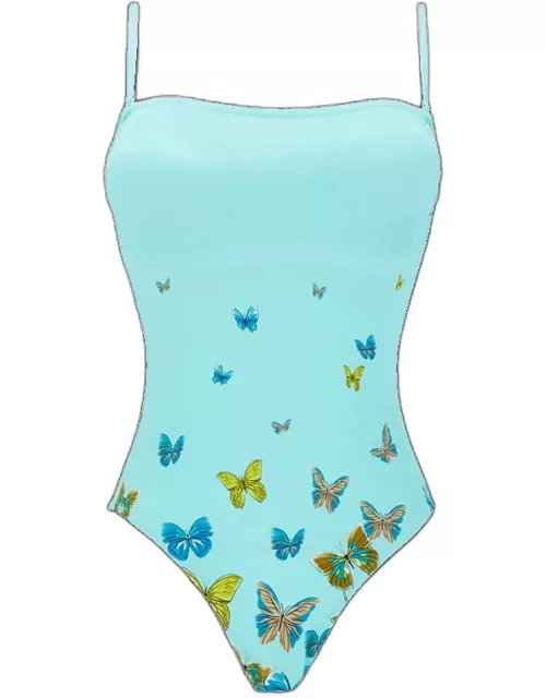 Women Bustier One-piece Swimsuit Butterflies - Swimming Trunk - Facette - Blue