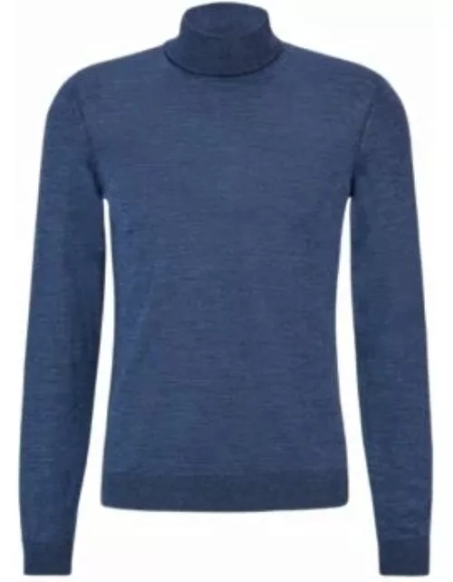 Slim-fit rollneck sweater in wool- Blue Men's Sweater