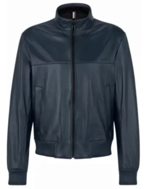 Bomber jacket in leather- Dark Blue Men's Leather Jacket