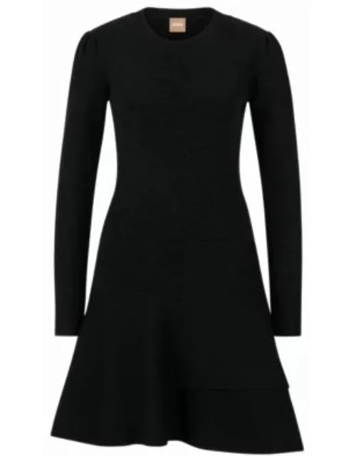 Long-sleeved dress in a sparkle-effect wool blend- Black Women's Knitted Dresse