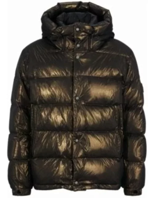 Water-repellent down jacket with monogram badge and lining- Gold Men's Down Jacket