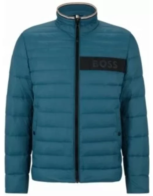 Water-repellent padded jacket with 3D logo tape- Turquoise Men's Casual Jacket