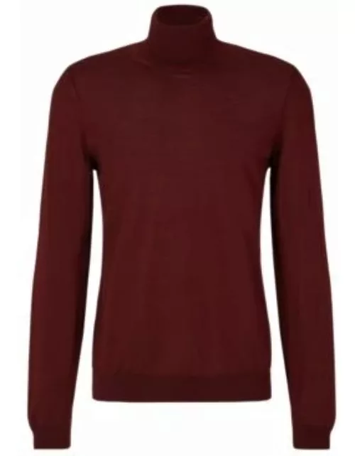 Slim-fit rollneck sweater in virgin wool- Dark Red Men's Sweater