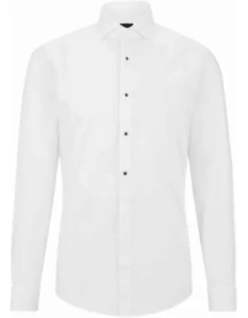 Slim-fit dress shirt in easy-iron stretch-cotton poplin- White Men's Evening Shirt
