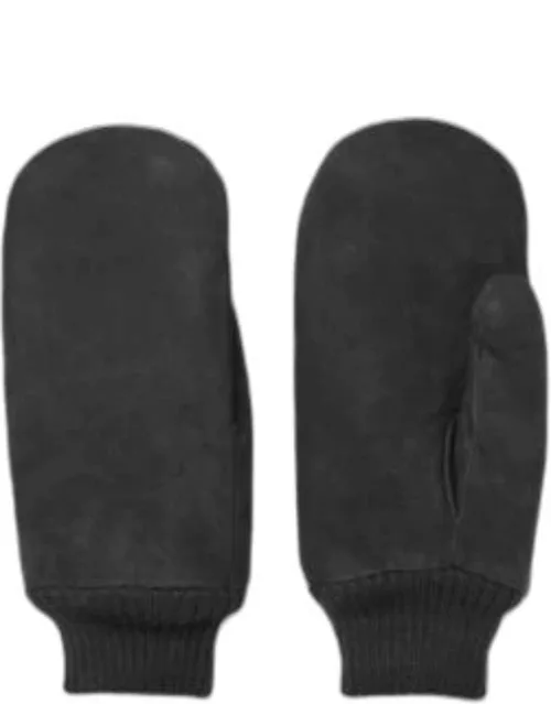 Nubuck-leather mittens with logo lettering- Black Men's Glove