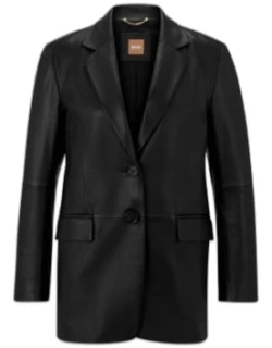 Long-length leather jacket with logo lining- Black Women's Leather Jacket
