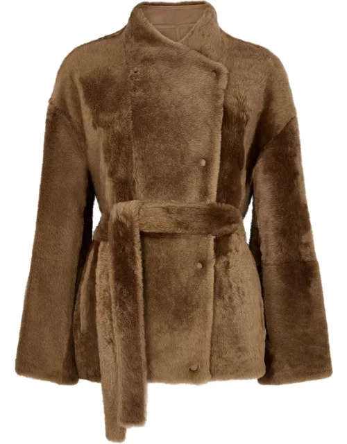 Yves Salomon Belted Fur Coat - Brown
