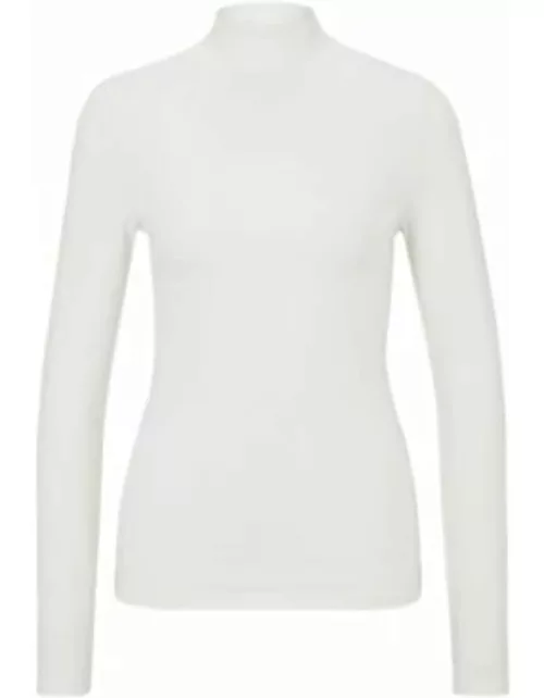 Extra-slim-fit long-sleeved top with mock neckline- White Women's Casual Top