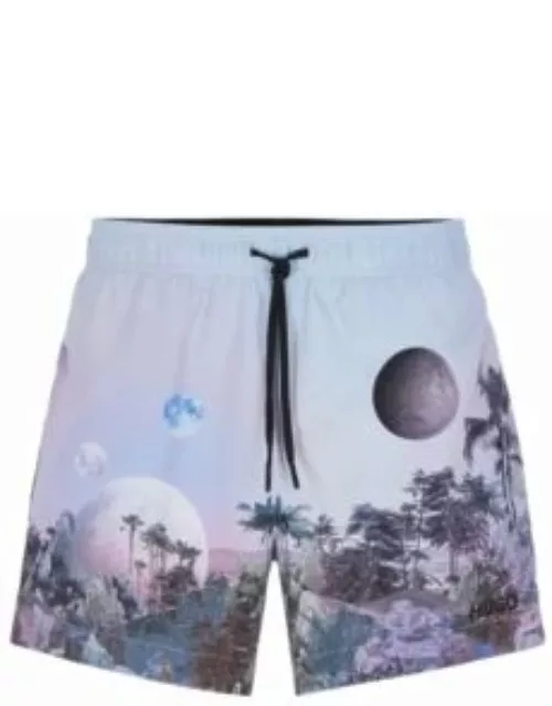 Quick-dry patterned swim shorts- Dark Purple Men's Swim Short