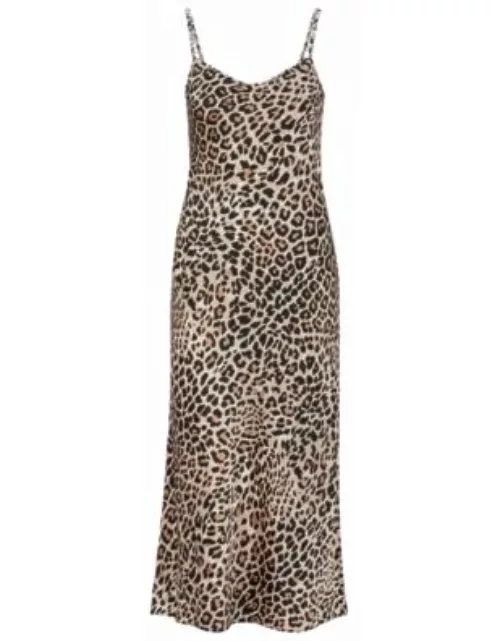 Leopard-print slip dress with chain-detail straps- Patterned Women's Evening Dresse