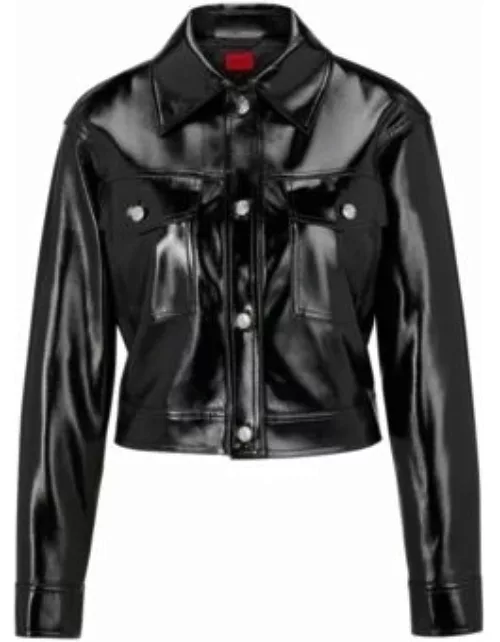 Relaxed-fit cropped jacket in lacquered faux leather- Black Women's Cropped Jacket