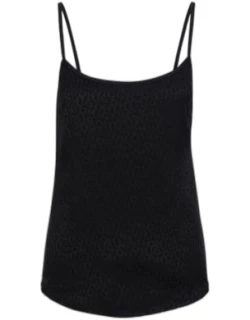 Strappy pajama vest with jacquard-woven stacked logos- Black Women's Underwear, Pajamas, and Sock