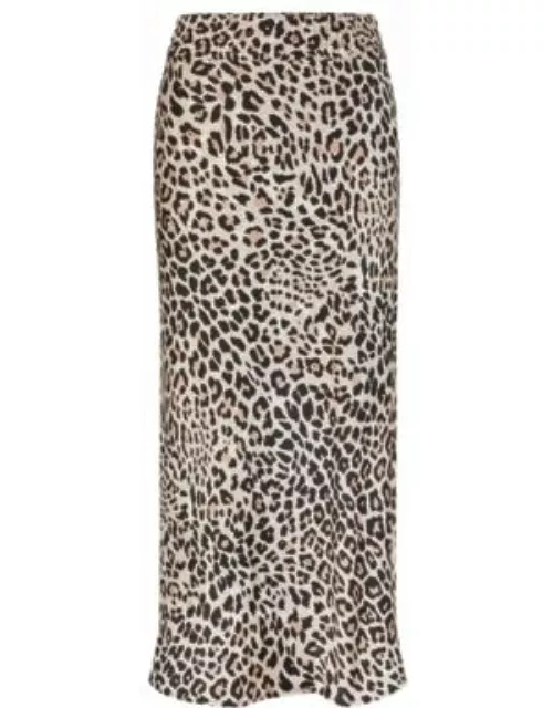 Leopard-print midi skirt with side slit- Patterned Women's Business Skirt