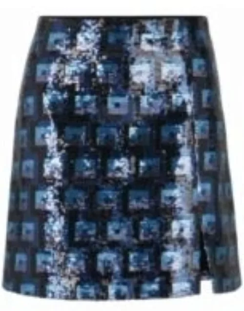 Sequinned mini skirt with geometric pattern- Patterned Women's Business Skirt