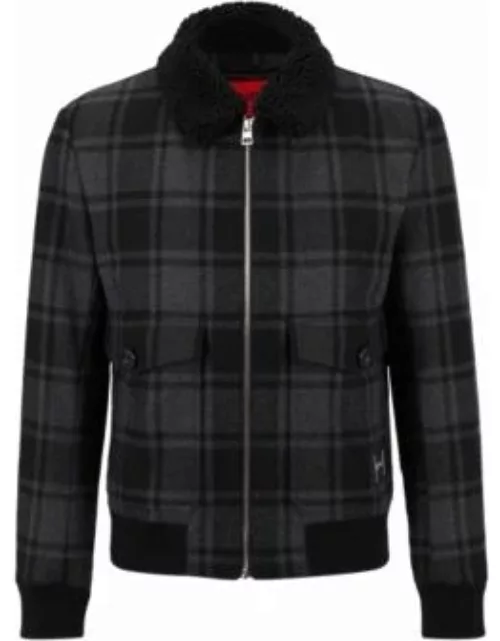 Checked wool-blend aviator jacket with teddy collar- Grey Men's Casual Jacket