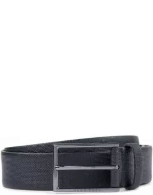 Printed belt in Italian leather with logo buckle- Black Men's Business Belt