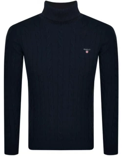 Gant Roll Neck Cable Knit Jumper Navy