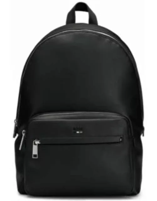 Faux-leather backpack with logo and signature stripe- Black Men's Backpack