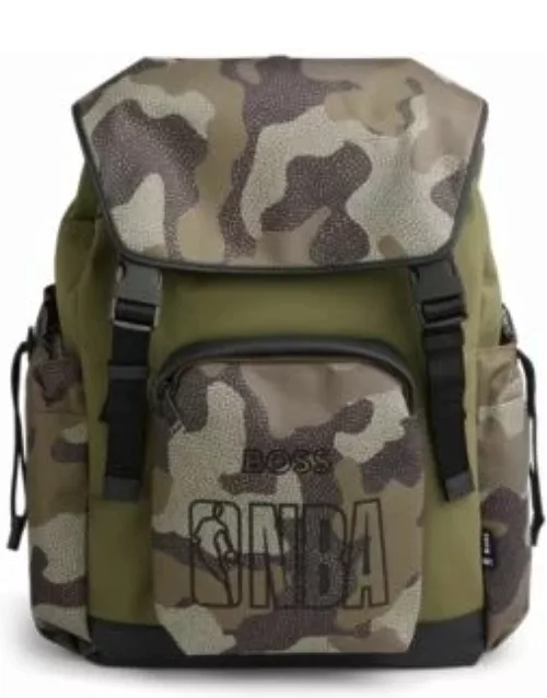 Camouflage-print backpack with collaborative branding- Patterned Men's Backpack
