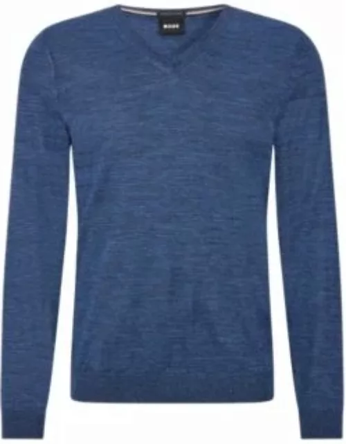 Slim-fit V-neck sweater in virgin wool- Blue Men's Sweaters and Cardigan