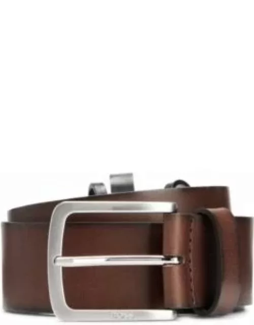 Italian-leather belt with logo-engraved buckle- Dark Brown Men's Business Belt