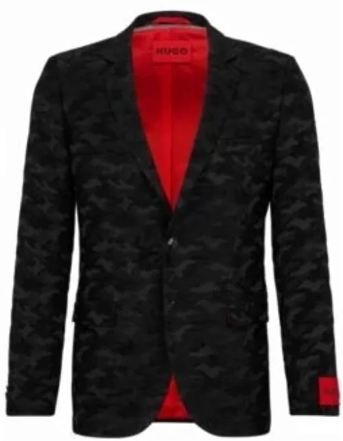 Extra-slim-fit jacket with camouflage jacquard- Black Men's Sport Coat