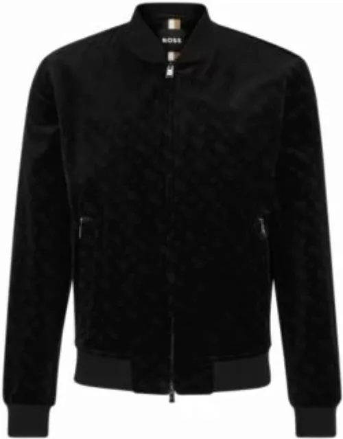 Monogram-print slim-fit jacket in cotton velvet jacquard- Black Men's Sport Coat