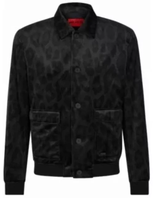Slim-fit jacket in jaglion-patterned velvet- Black Men's Sport Coat