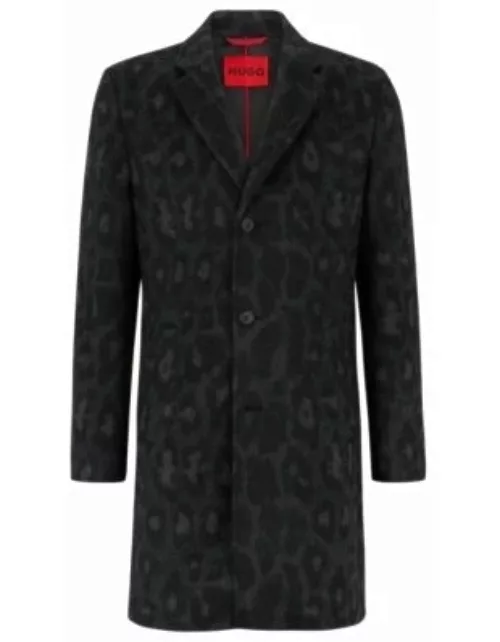 Wool-blend regular-fit coat with jaglion print- Black Men's Casual Coat