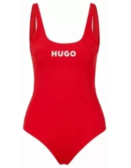 Super-stretch swimsuit with contrast logo- light pink Women'