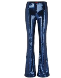 Bootcut slim-fit leggings with sequin embellishments- Dark Blue Women's Formal Pant