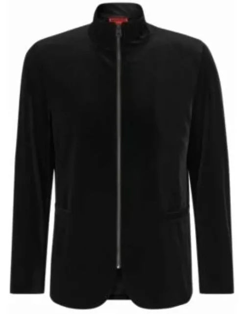 Extra-slim-fit jacket in stretch velvet- Black Men's Sport Coat