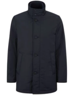 Regular-fit coat with logo detail in stretch fabric- Dark Blue Men's Formal Coat
