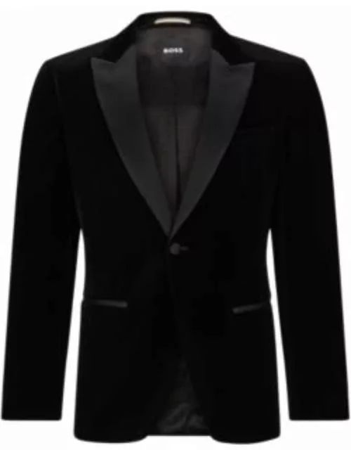 Slim-fit tuxedo jacket in pure-cotton velvet- Black Men's Sport Coat
