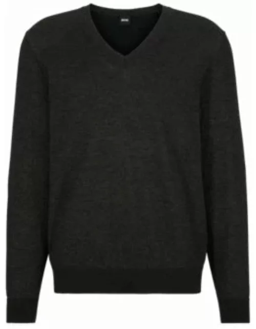 Relaxed-fit wool-blend sweater with V neckline- Gold Men's Sweater