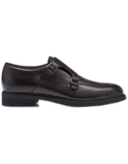 Leather double-monk shoes with warm lining- Dark Brown Men's Business Shoe
